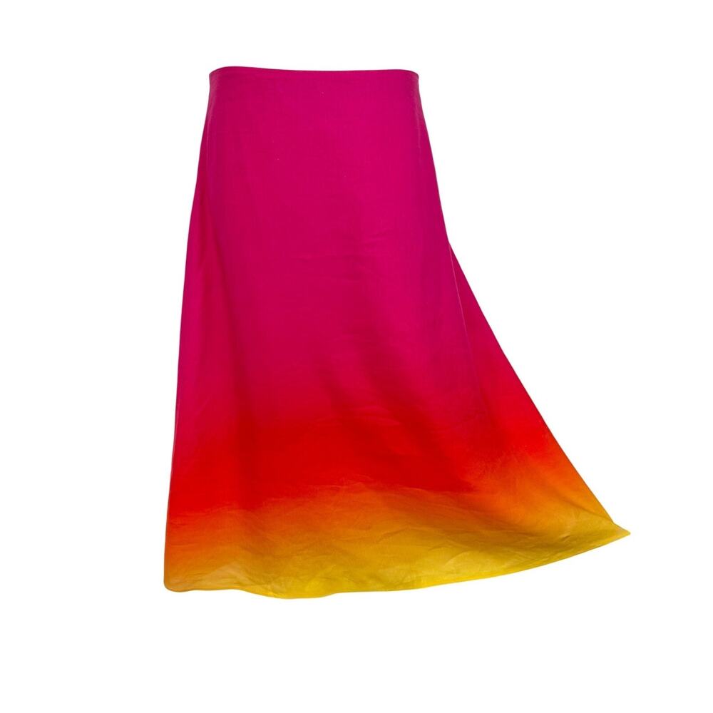 Lauren Ralph Lauren Midi Linen Blend Skirt Ombre Pink/Orange 16 NWT